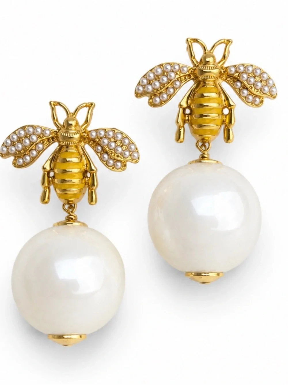 Gold Bee Drop Pearl Earrings - Women Jewelry